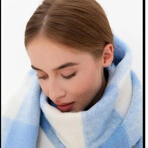 New bleu sky and white clouds Mohair Scarf 210x40cm | Fuzzy Winter Wrap |